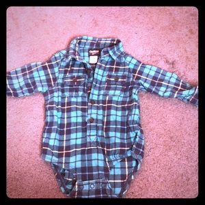 Plaid flannel button up onesie for boys